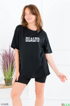 Women's black oversized t-shirt with slogan