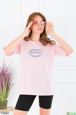Жіноча рожева футболка оверсайз з принтом
