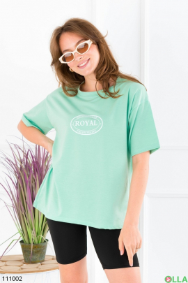 Женская зеленая футболка оверсайз с принтом