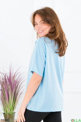Жіноча блакитна футболка оверсайз з принтом