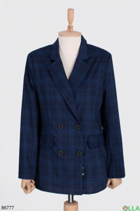 Women's navy blue plaid blazer