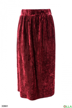 Бордовая велюровая юбка