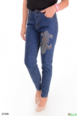 Women's jeans with rhinestone appliqué
