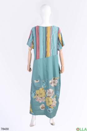 Женское бирюзовое платье с цветочным принтом
