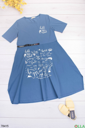 Женское синее платье с надписью