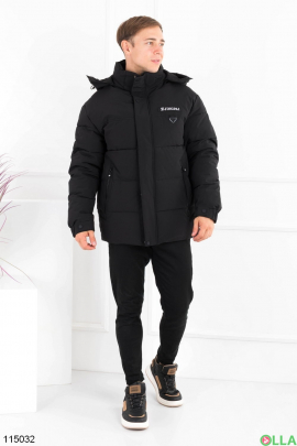 Мужская зимняя черная куртка с капюшоном