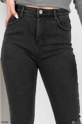 Жіночі темно-сірі джинси-скінні на флісі