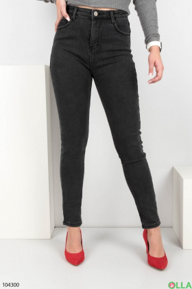 Женские темно-серые джинсы-скинни на флисе