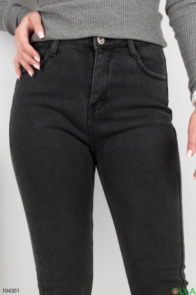 Жіночі темно-сірі джинси-скінні на флісі