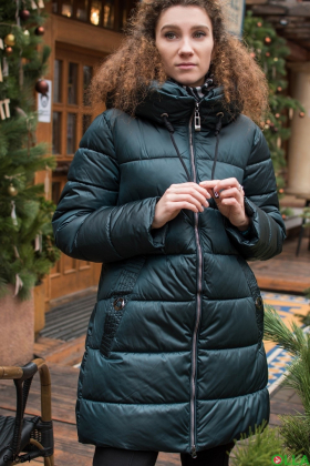 Жіноча синя зимова куртка з капюшоном
