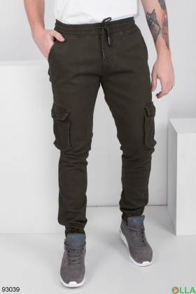 Чоловічі штани-карго кольору хакі на флісі