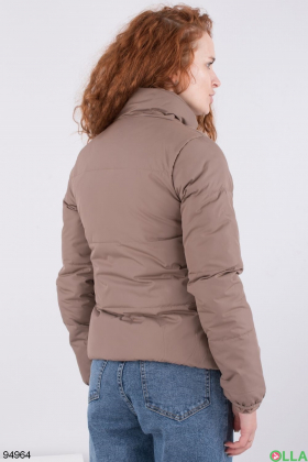 Жіноча коричнева куртка без капюшона