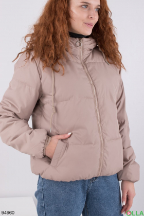 Женская бежевая куртка с капюшоном