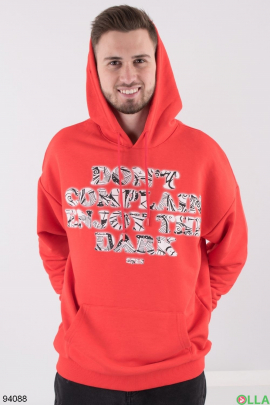 Men's coral hoodie with slogans