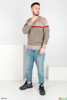 Мужской  бежевый свитер с полоской