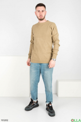 Men's beige ribbed sweater