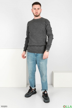 Чоловічий темно-сірий светр у рубчик
