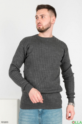 Мужской темно-серый свитер в рубчик