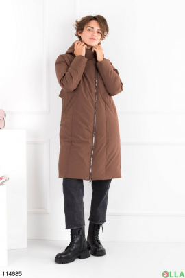 Женская коричневая зимняя куртка с капюшоном