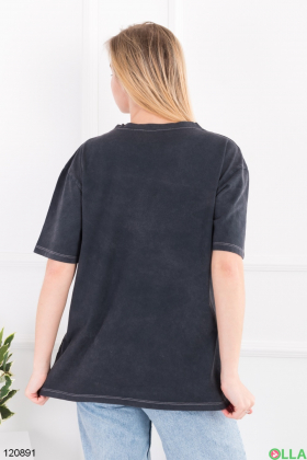Жіноча темно-сіра футболка оверсайз з принтом