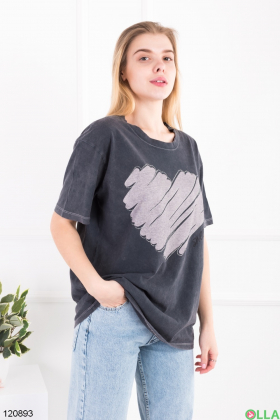 Women's dark gray oversized T-shirt with print