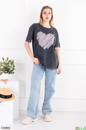Women's dark gray oversized T-shirt with print