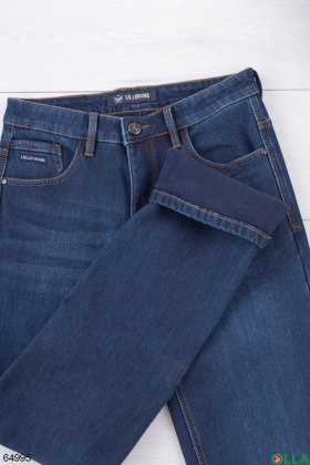 Мужские темно-синие джинсы на флисе