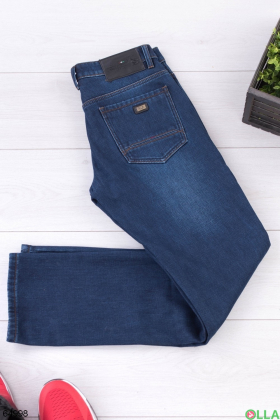 Мужские темно-синие джинсы на флисе