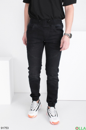 Чоловічі чорні джинси-джоггери