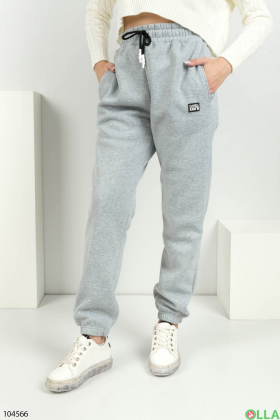 Women's light gray sports trousers with fleece
