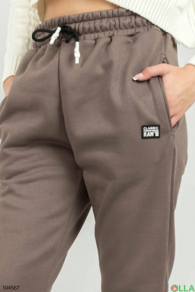 Женские коричневые спортивные брюки на флисе
