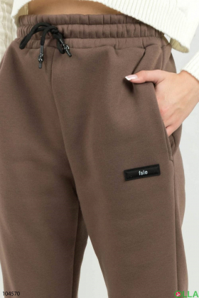 Жіночі спортивні коричневі брюки на флісі