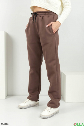 Женские коричневые спортивные коричневые брюки на флисе