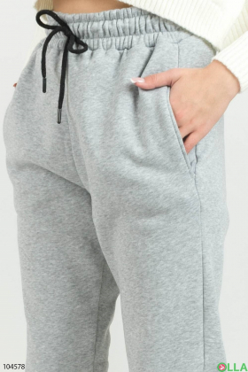 Women's  light gray sports trousers with fleece