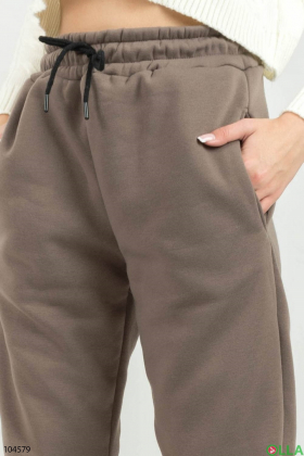 Жіночі коричневі спортивні штани на флісі