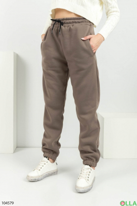 Женские коричневые спортивные брюки цвета хаки на флисе