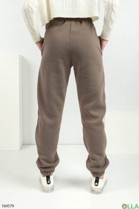 Женские коричневые спортивные брюки цвета хаки на флисе