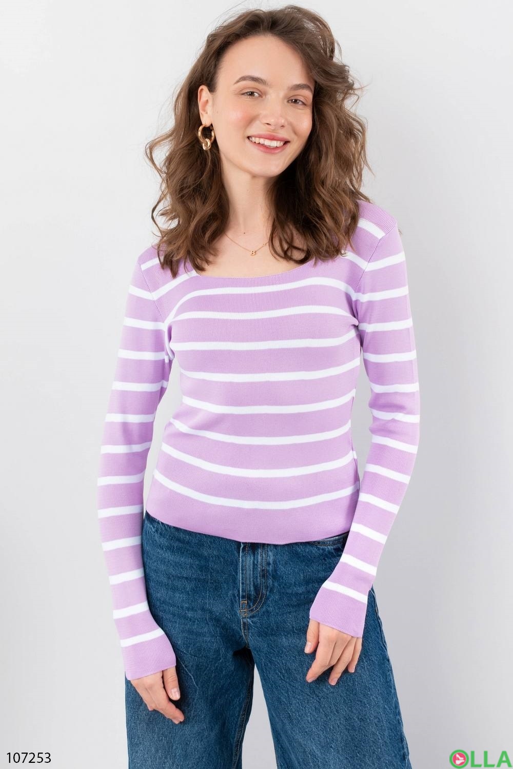 Женский лиловый свитер в полоску