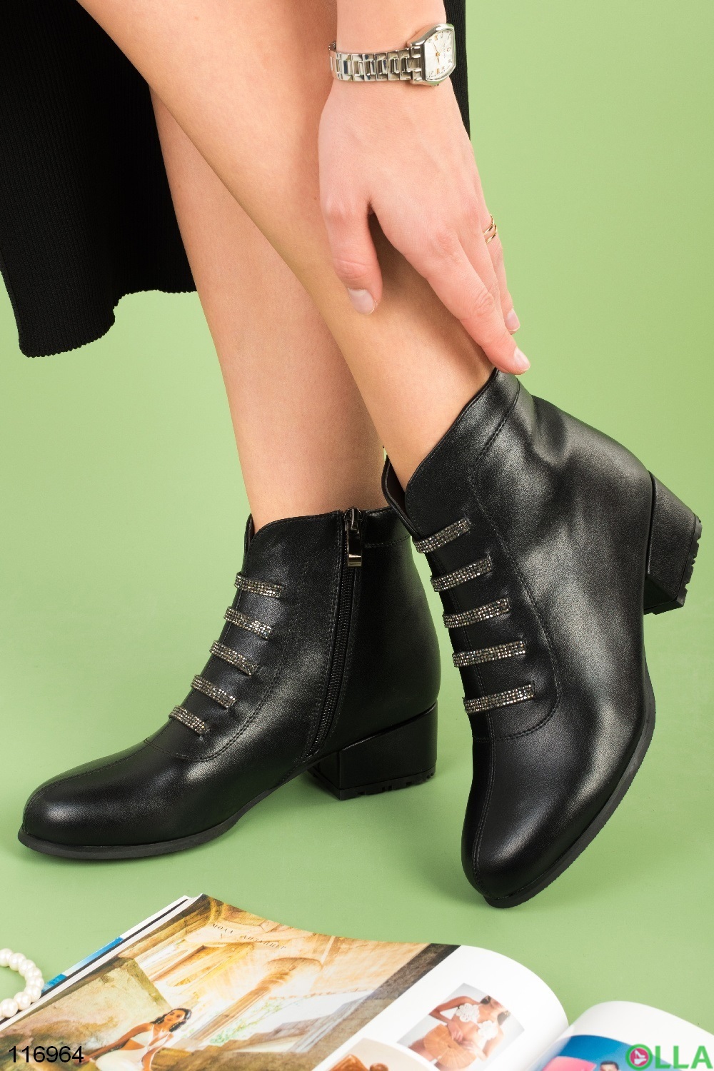 Жіночі чорні черевики з еко-шкіри на підборах