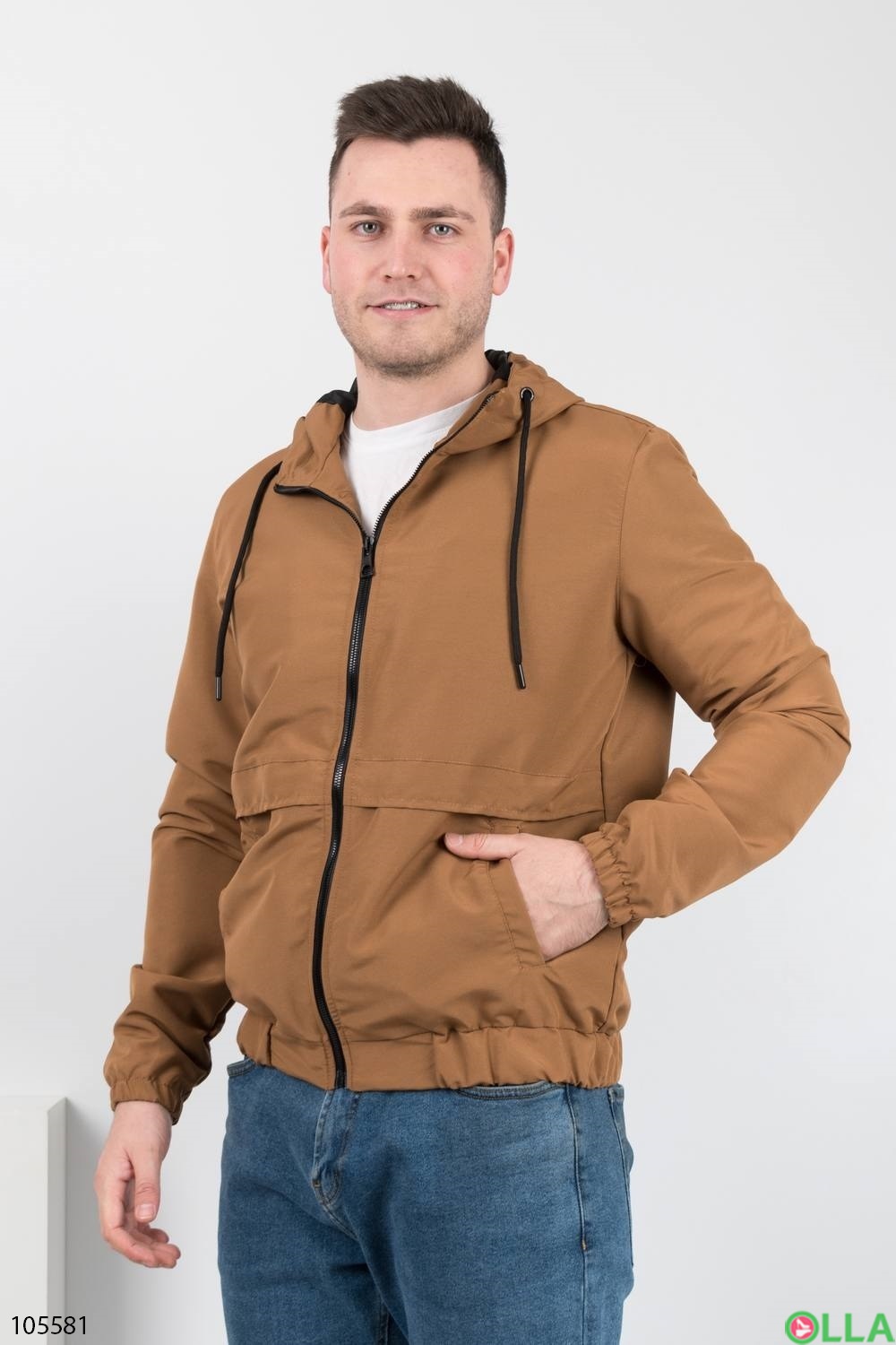 Мужская коричневая куртка с капюшоном