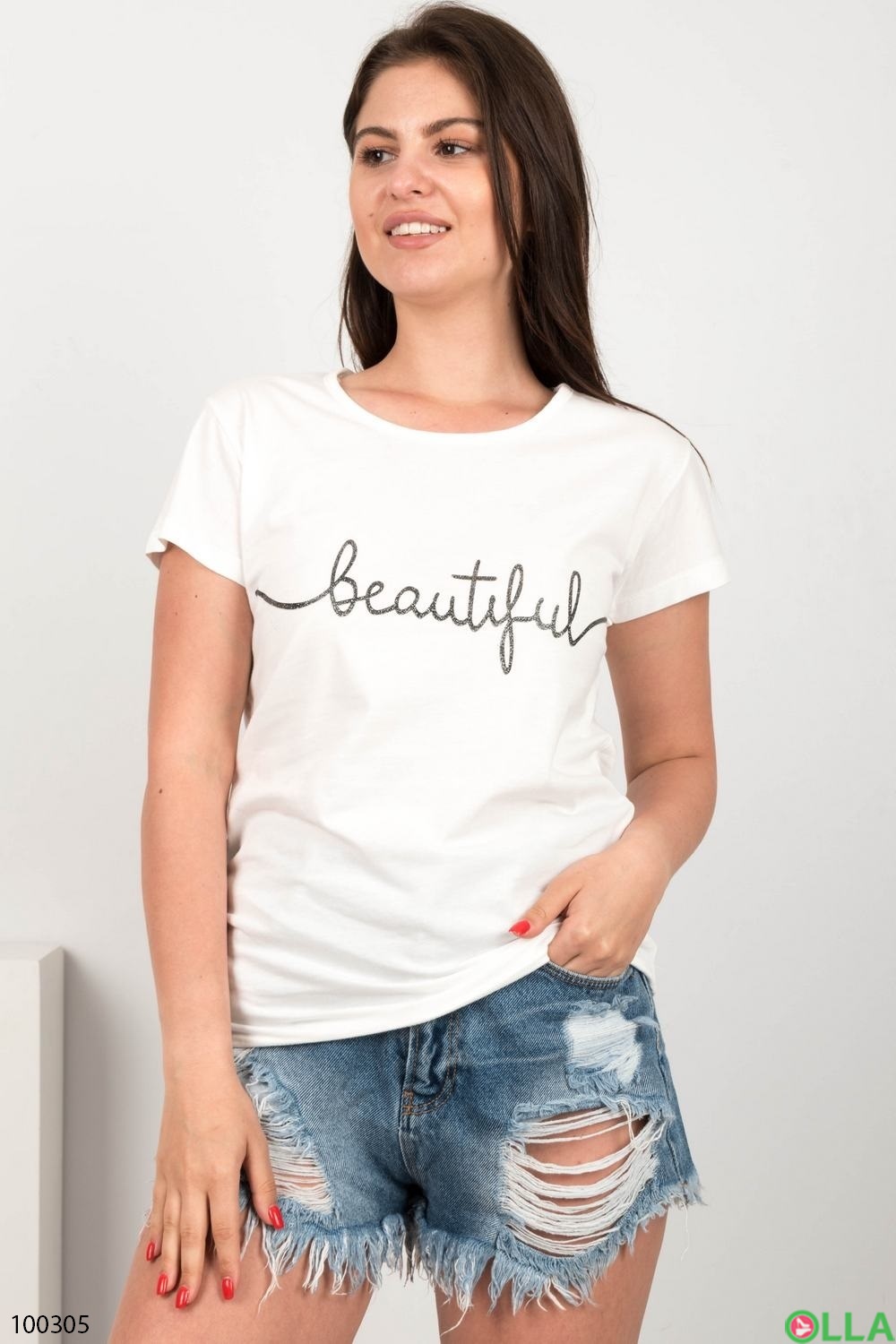 Жіноча молочна футболка з написом