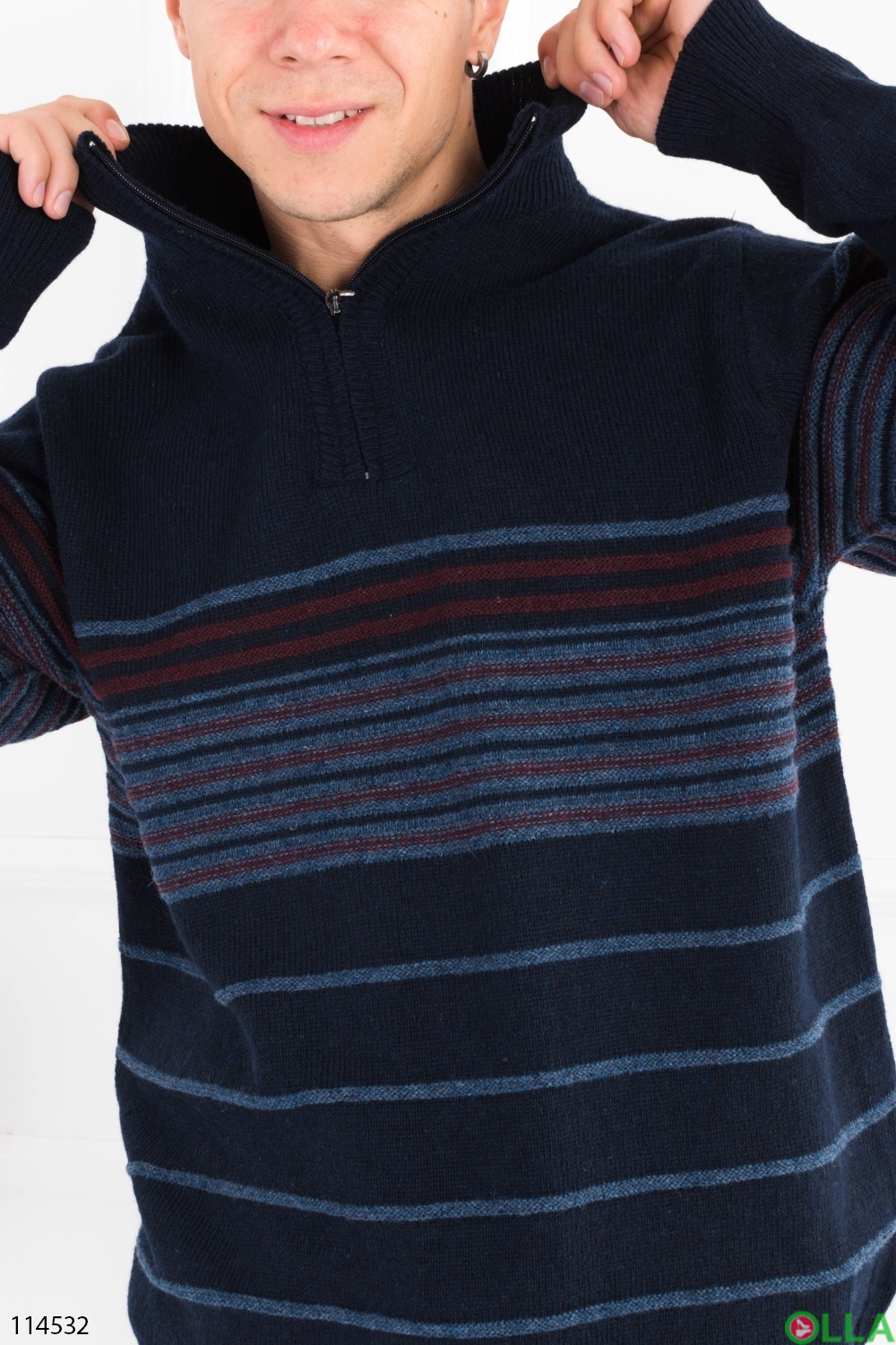Мужской темно-синий свитер в полоску