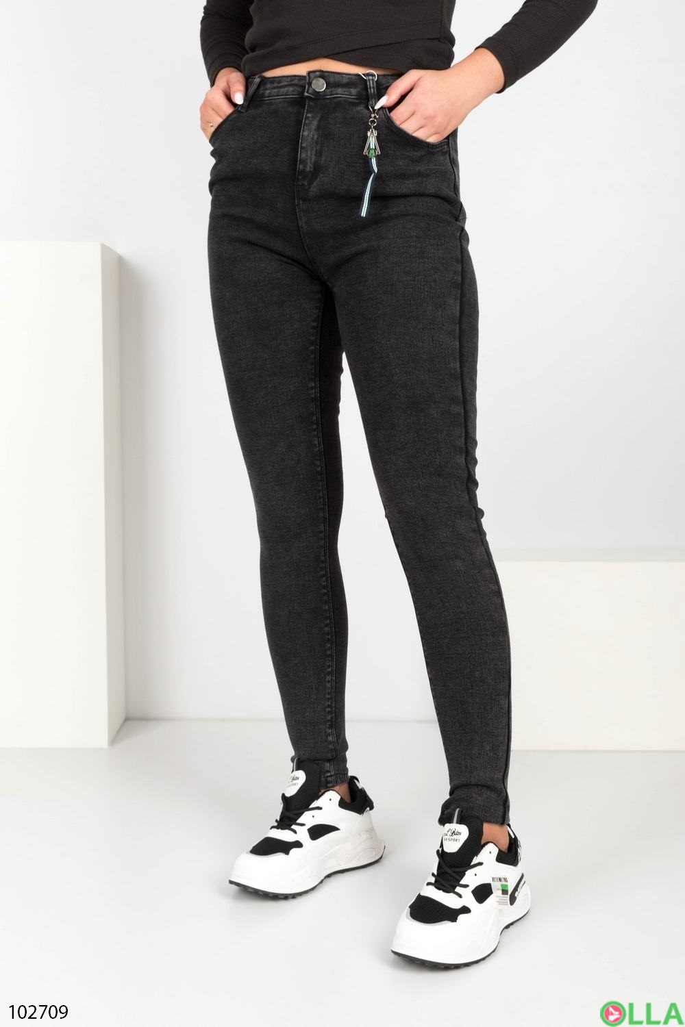 Жіночі темно-сірі джинси на флісі