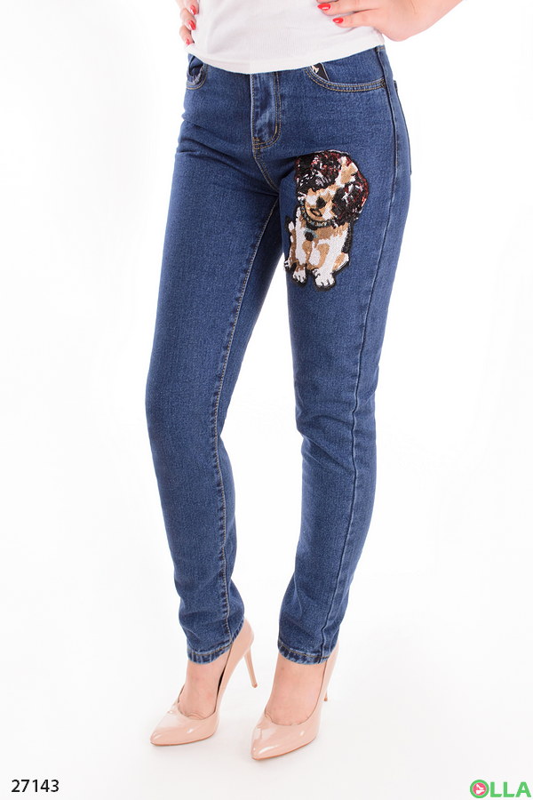 Жіночі джинси з декором з паєток